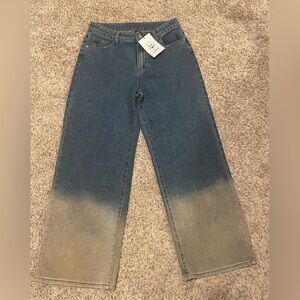 Cider Blue and Tan Wide Leg Jeans